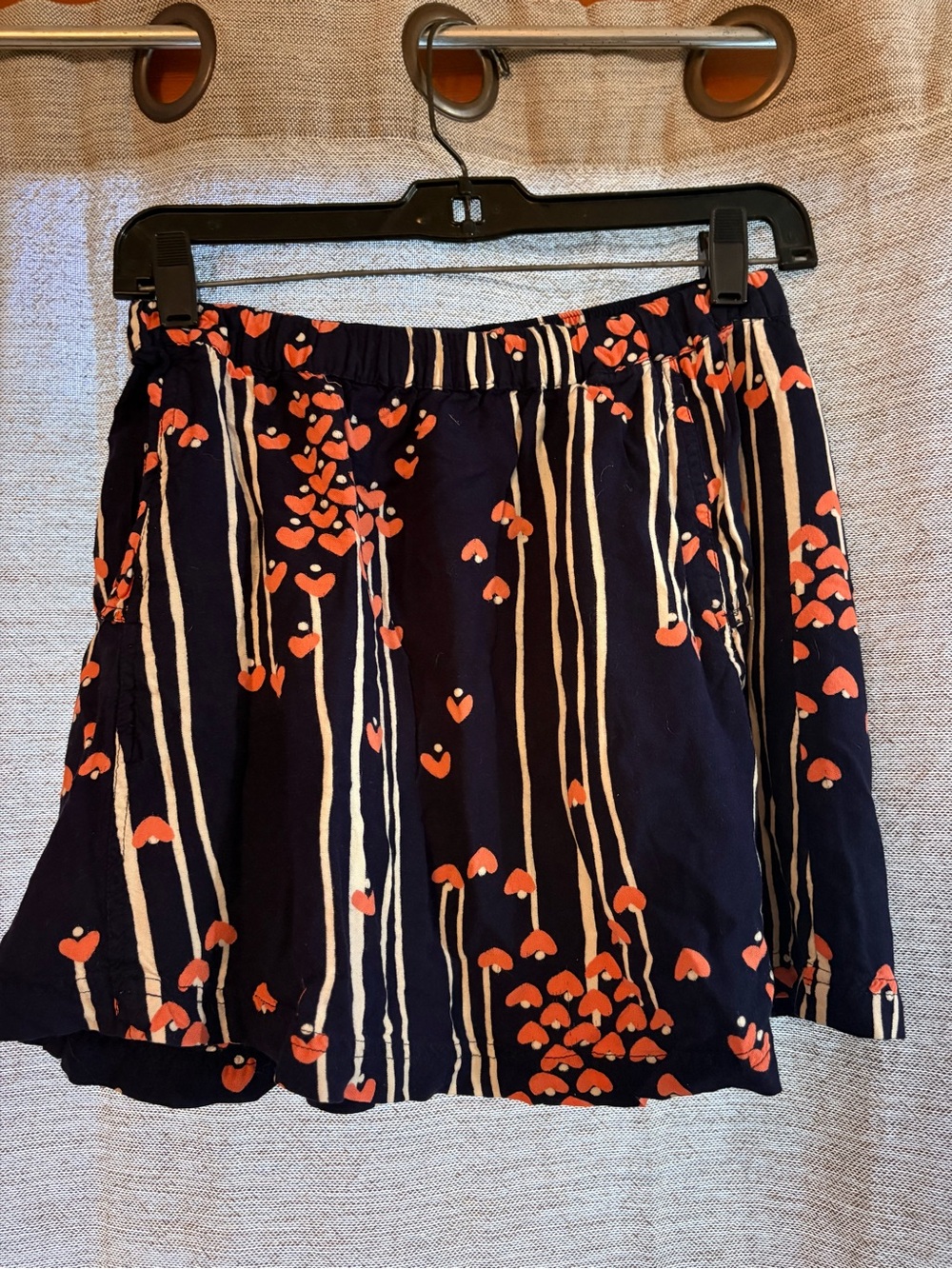Cooperative Navy Mini Skirt with Coral Floral Stripe Print